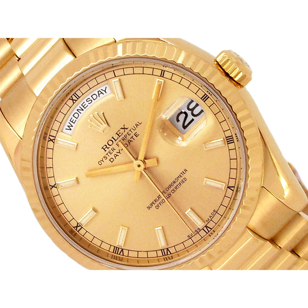 36mm Rolex 18k Yellow Gold Oyster Perpetual Day-Date Watch