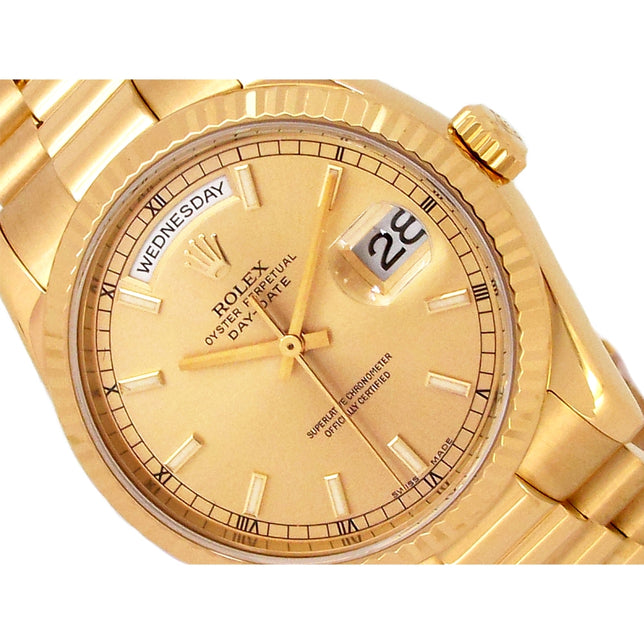36mm Rolex 18k Yellow Gold Oyster Perpetual Day-Date Watch
