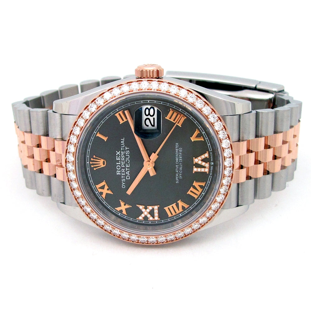 36mm Rolex 18k Rose Gold and Stainless Steel Oyster Perpetual Datejust Watch