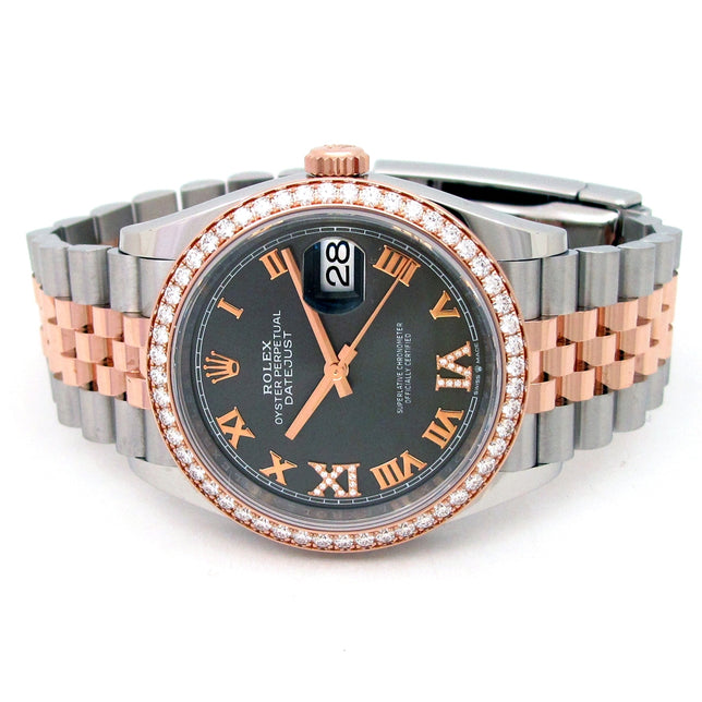 36mm Rolex 18k Rose Gold and Stainless Steel Oyster Perpetual Datejust Watch