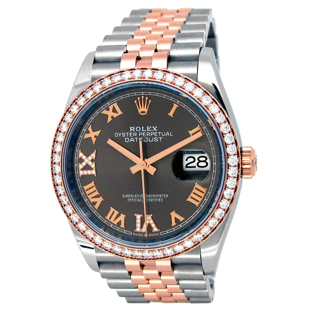 36mm Rolex 18k Rose Gold and Stainless Steel Oyster Perpetual Datejust Watch