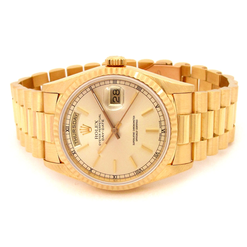 36mm Rolex 18k Yellow Gold Oyster Perpetual Day-Date Watch