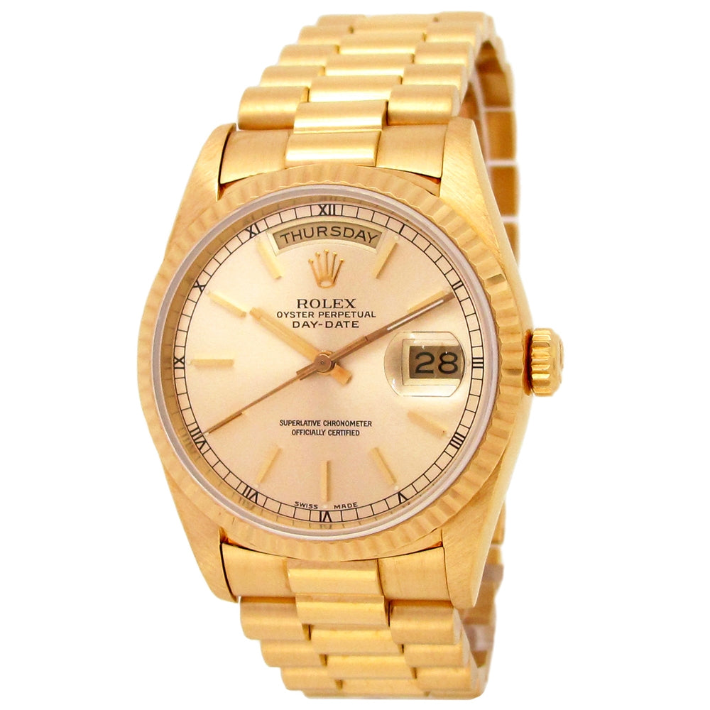 36mm Rolex 18k Yellow Gold Oyster Perpetual Day-Date Watch