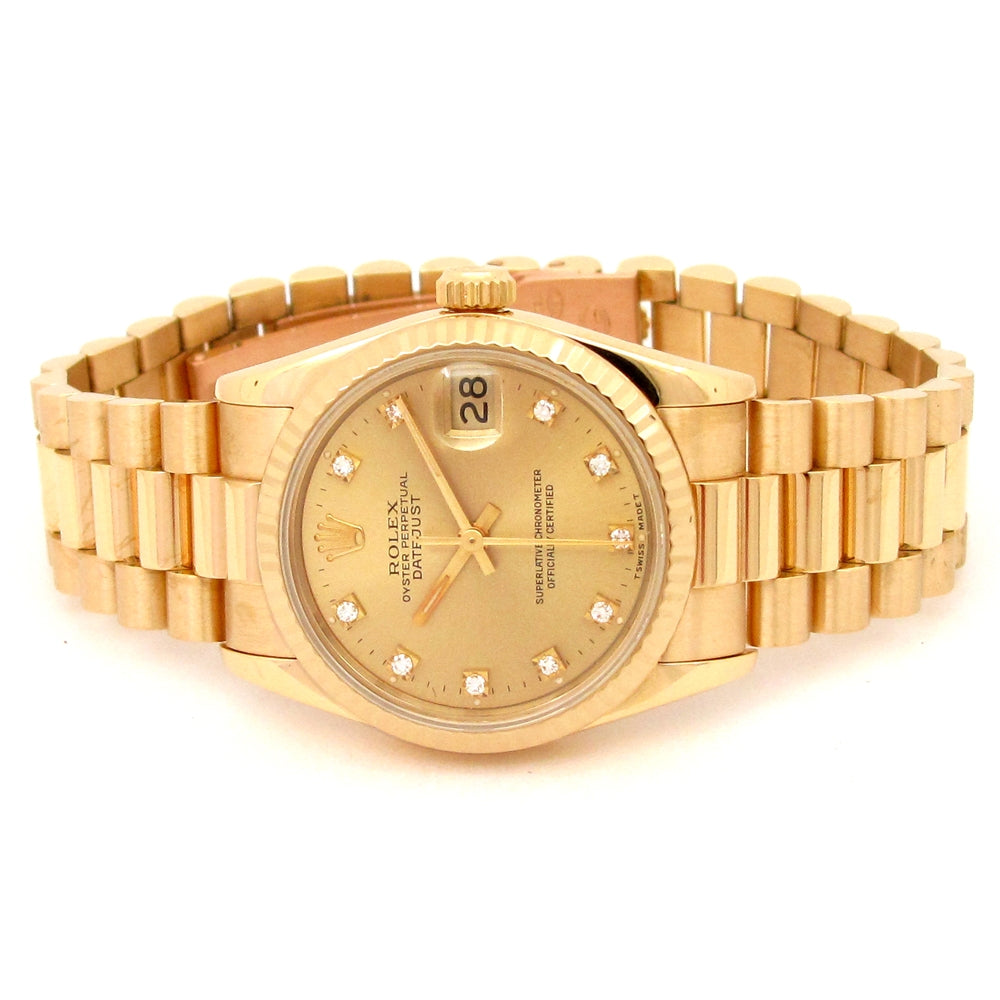 31mm Rolex 18k Yellow Gold Oyster Perpetual Datejust Watch