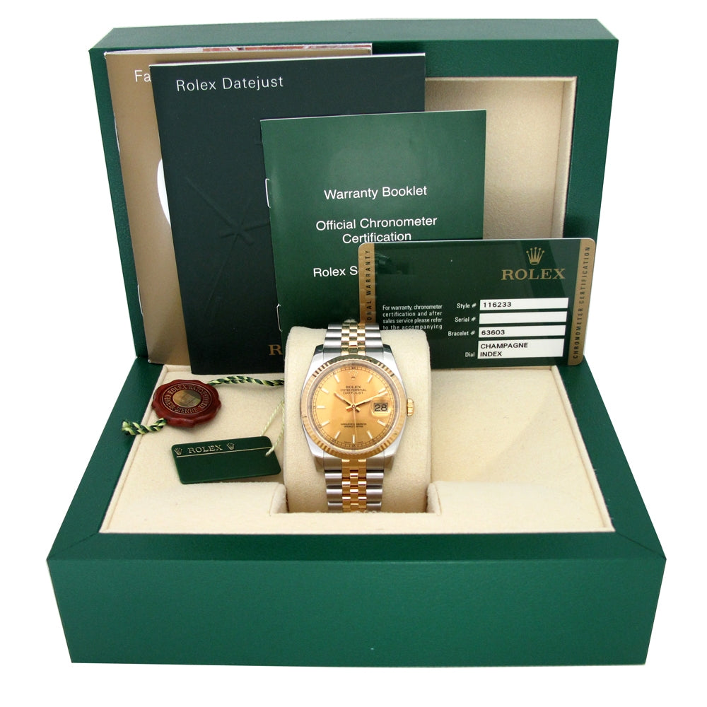 36mm Rolex 18k Yellow Gold and Stainless Steel Oyster Perpetual Datejust Watch