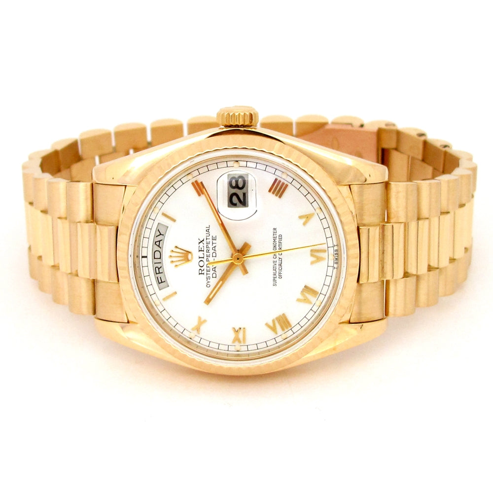 36mm Rolex 18k Yellow Gold Oyster Perpetual Day-Date Watch
