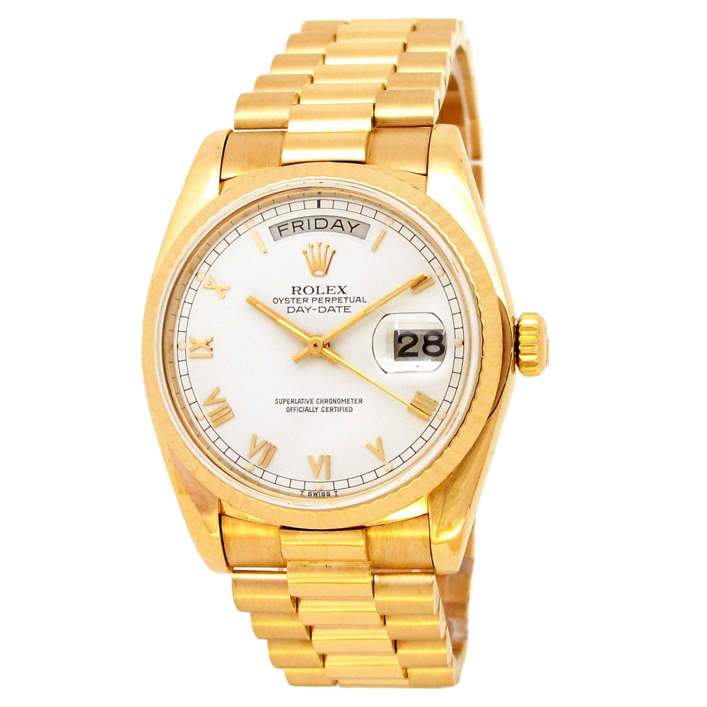 36mm Rolex 18k Yellow Gold Oyster Perpetual Day-Date Watch