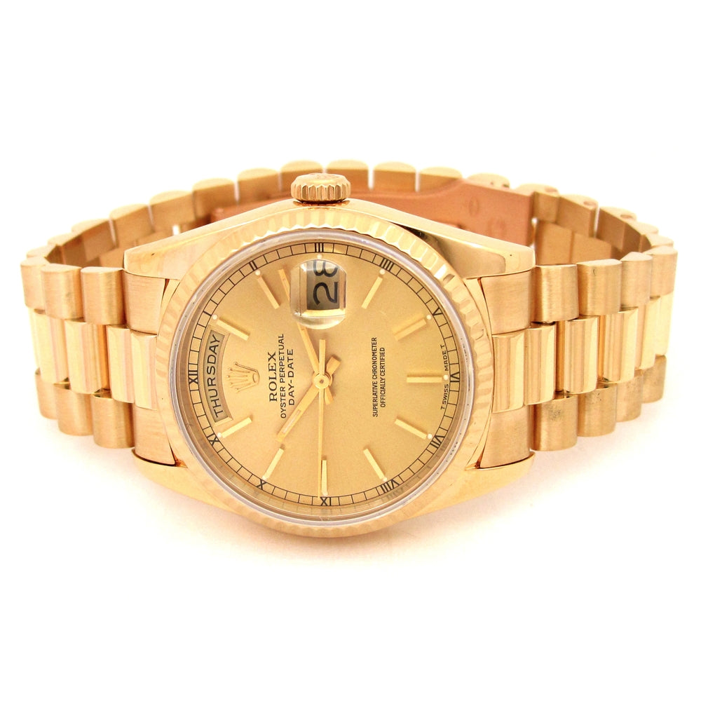 36mm Rolex 18k Yellow Gold Oyster Perpetual Day-Date Watch