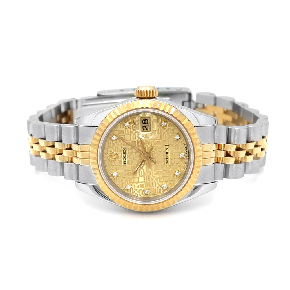 26mm Rolex 18k Yellow Gold & Stainless Steel Datejust Champagne Jubilee Diamond Watch