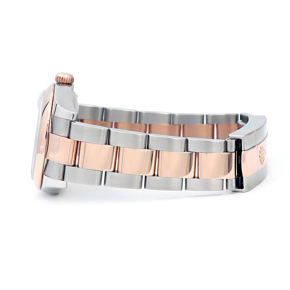 31mm Rolex 18k Rose Gold and Stainless Steel Datejust Watch. Black Roman Numeral Dial.