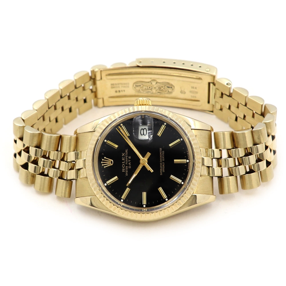 34mm Rolex 14k Yellow Gold Oyster Perpetual Date Watch