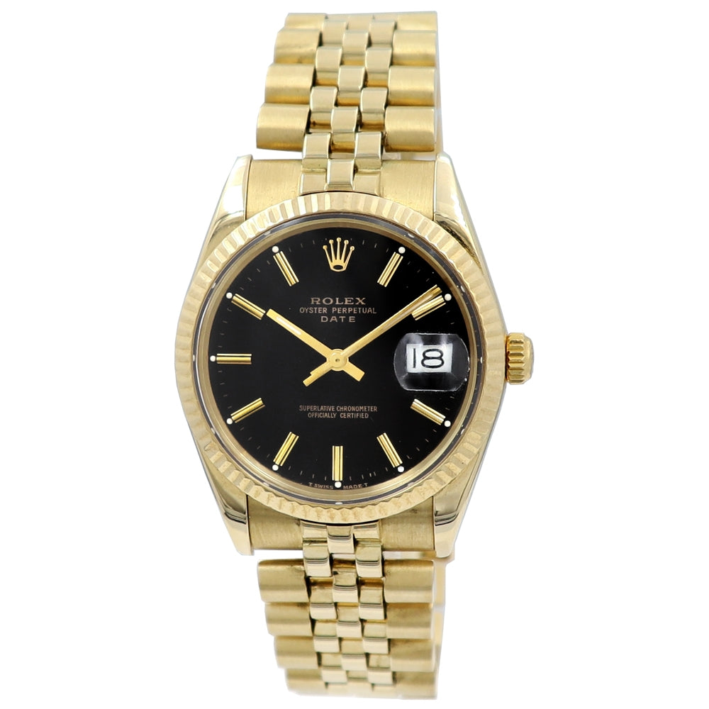 34mm Rolex 14k Yellow Gold Oyster Perpetual Date Watch