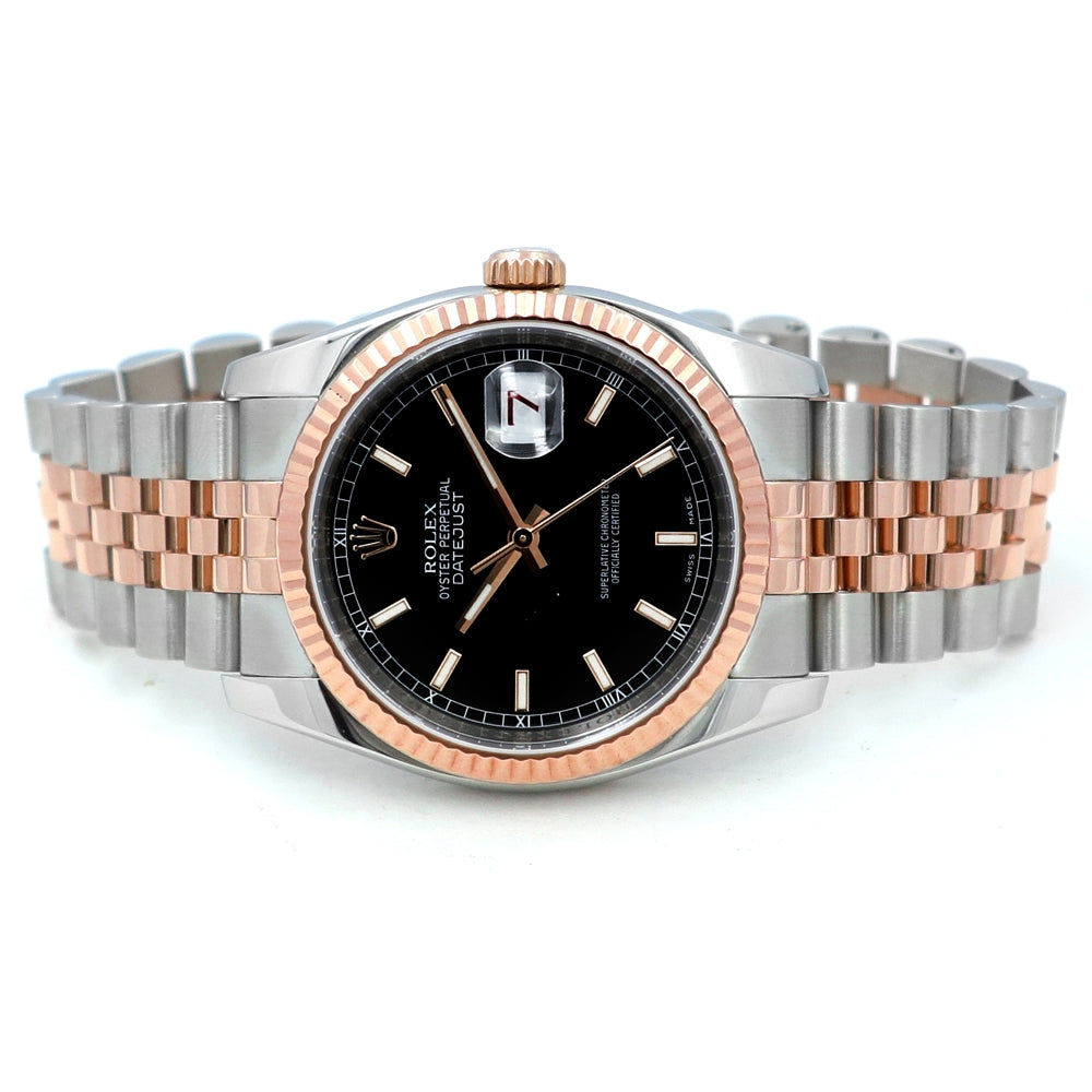 36mm Rolex 18k Rose Gold and Stainless Steel Oyster Perpetual Datejust Watch