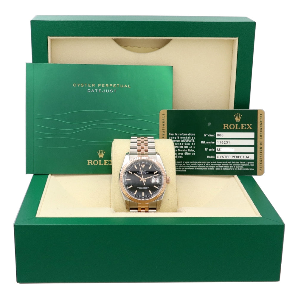 36mm Rolex 18k Rose Gold and Stainless Steel Oyster Perpetual Datejust Watch