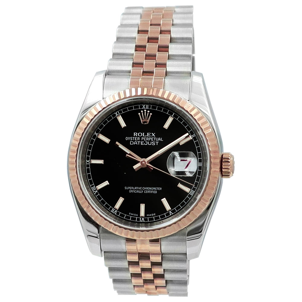 36mm Rolex 18k Rose Gold and Stainless Steel Oyster Perpetual Datejust Watch