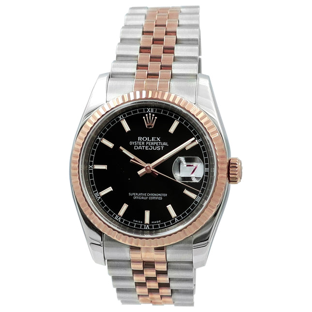 36mm Rolex 18k Rose Gold and Stainless Steel Oyster Perpetual Datejust Watch