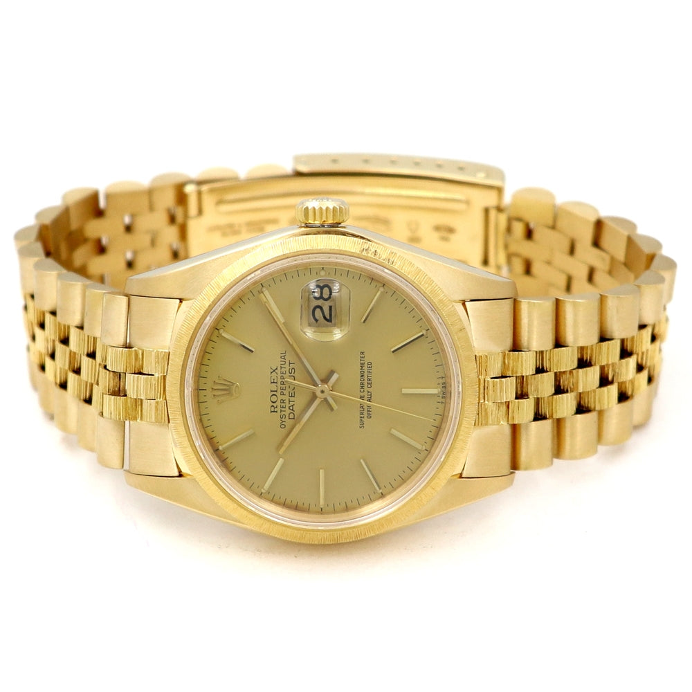 36mm Rolex 18k Yellow Gold Bark-Finish Datejust Watch