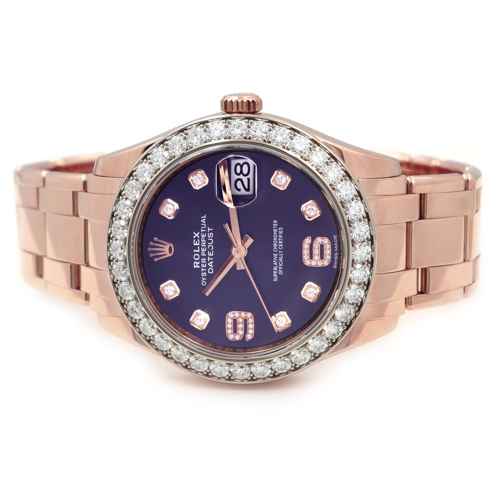 39mm Rolex 18k Rose Gold Oyster Perpetual Datejust Pearlmaster Watch