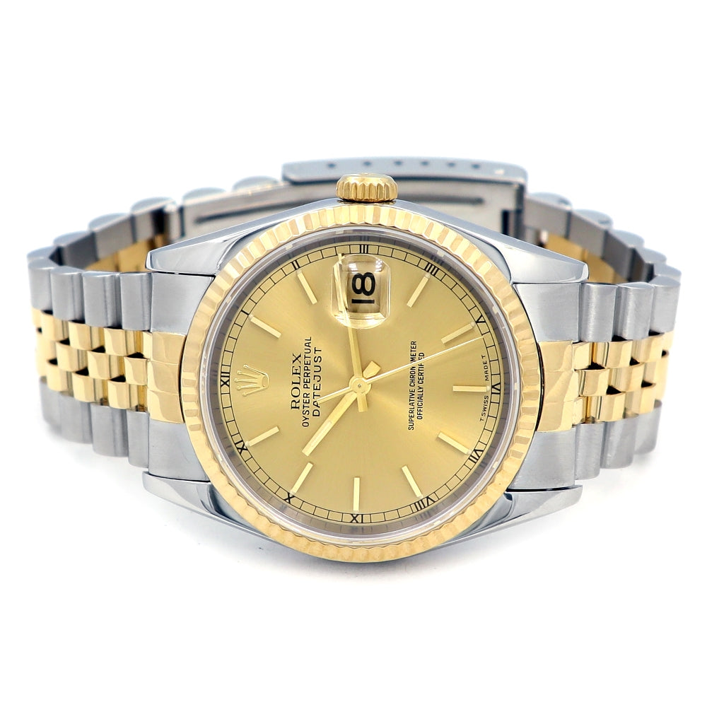36mm Rolex 18K Yellow Gold & Stainless Steel Oyster Perpetual Datejust Watch