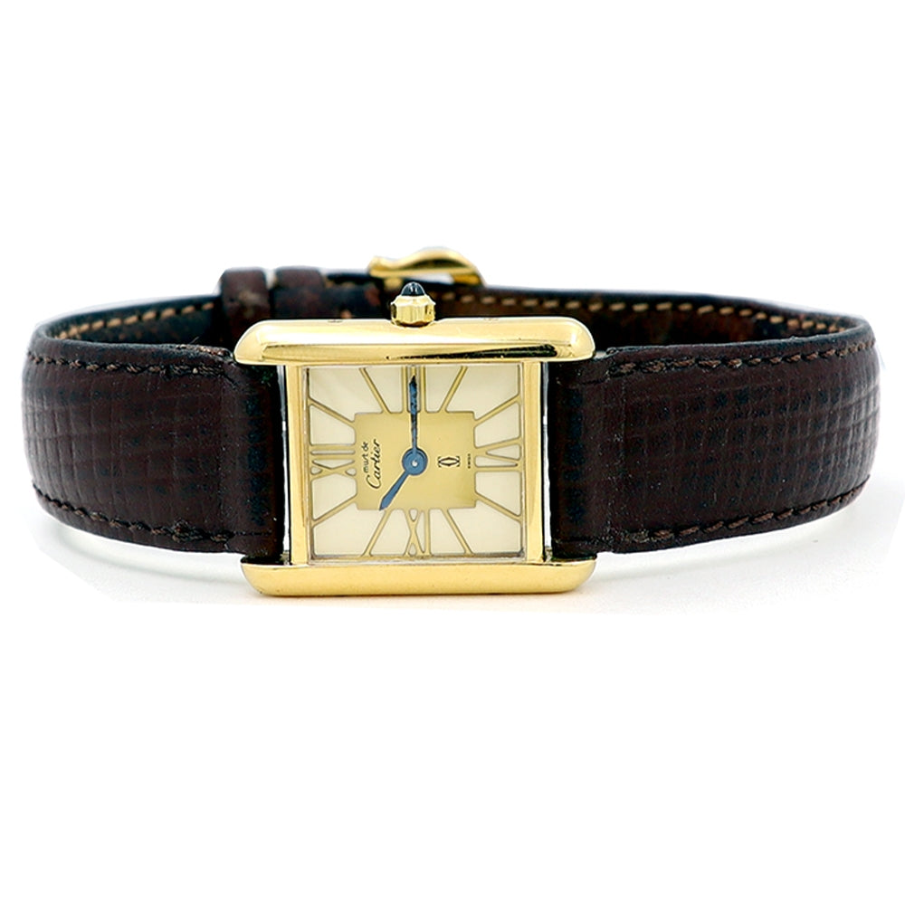 Ladies Cartier Stainless Steel Gold-Plated Tank Vermeil Argent Watch