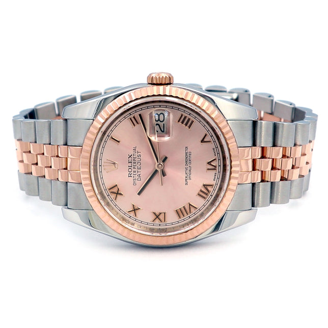 36mm Rolex 18k Rose Gold and Stainless Steel Oyster Perpetual Datejust Watch