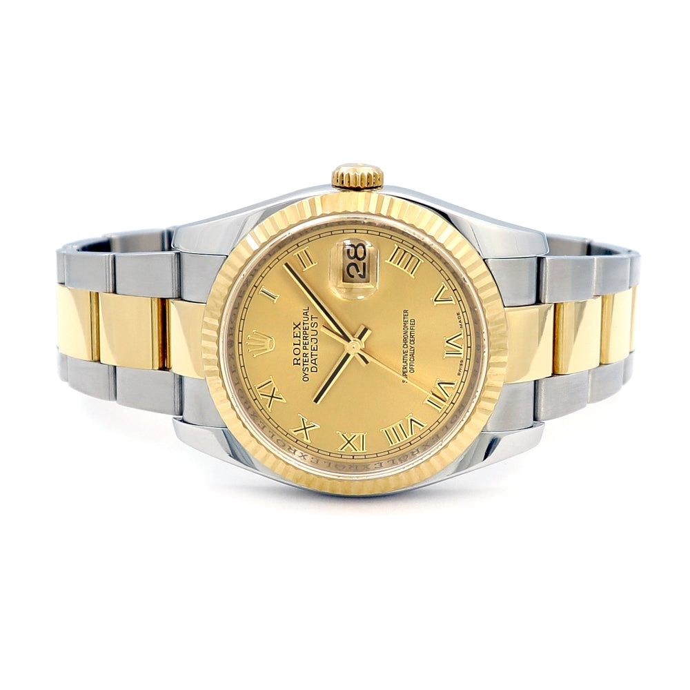 36mm Rolex 18k Yellow Gold and Stainless Steel Oyster Perpetual Datejust Watch