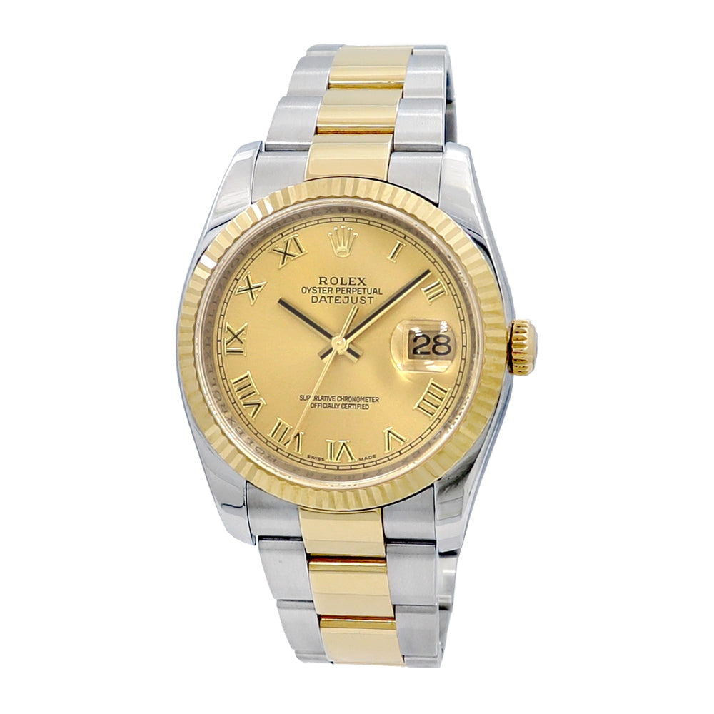 36mm Rolex 18k Yellow Gold and Stainless Steel Oyster Perpetual Datejust Watch