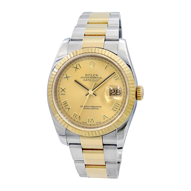 36mm Rolex 18k Yellow Gold and Stainless Steel Oyster Perpetual Datejust Watch
