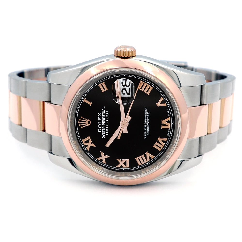 36mm Rolex 18K Rose Gold and Stainless Steel Oyster Perpetual Datejust Watch