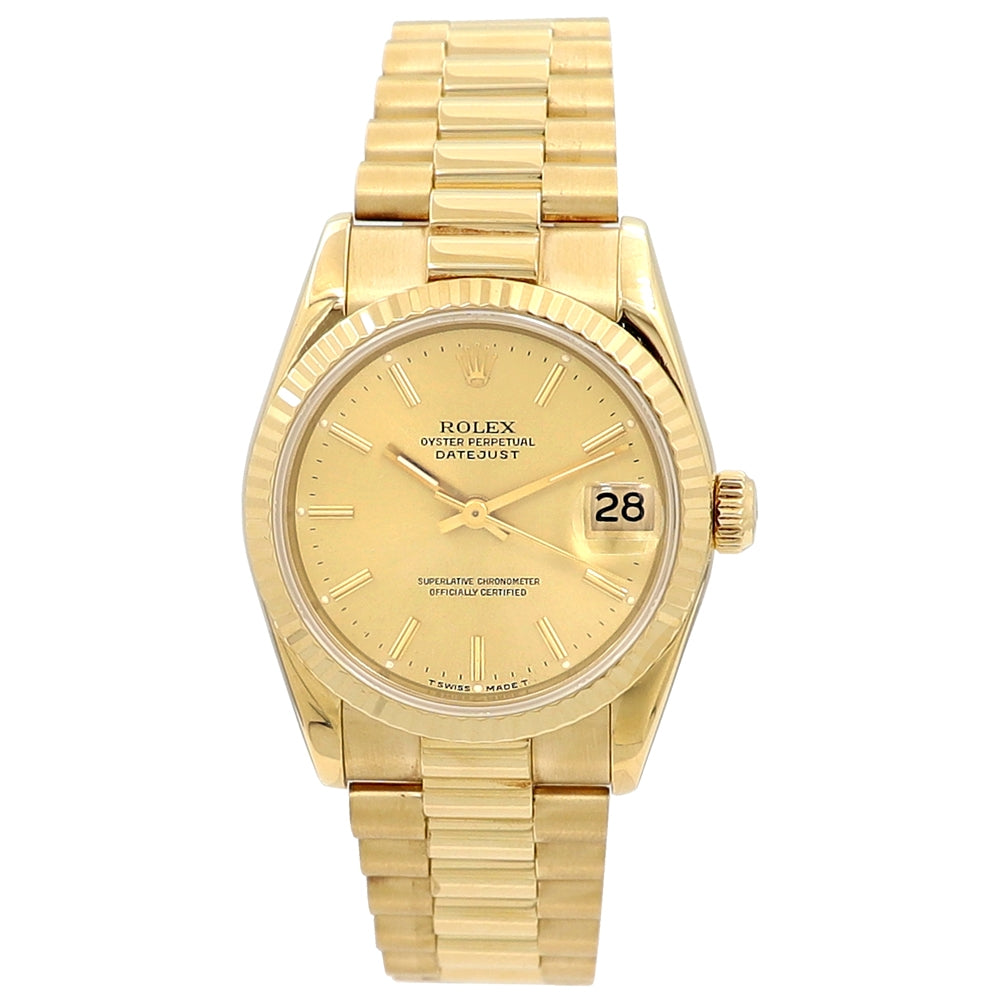 31mm Rolex 18k Yellow Gold Oyster Perpetual Datejust Watch