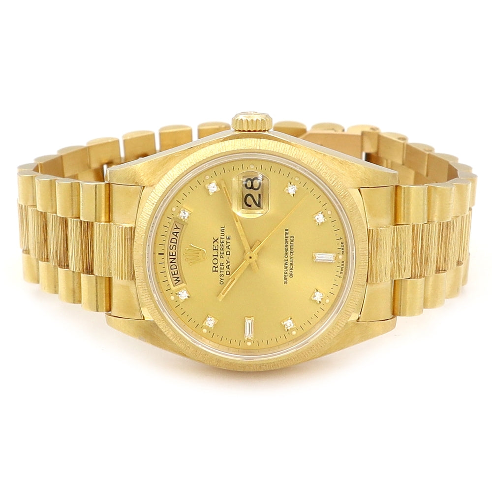 36mm Rolex 18k Yellow Gold Bark-Finished Day-Date Watch