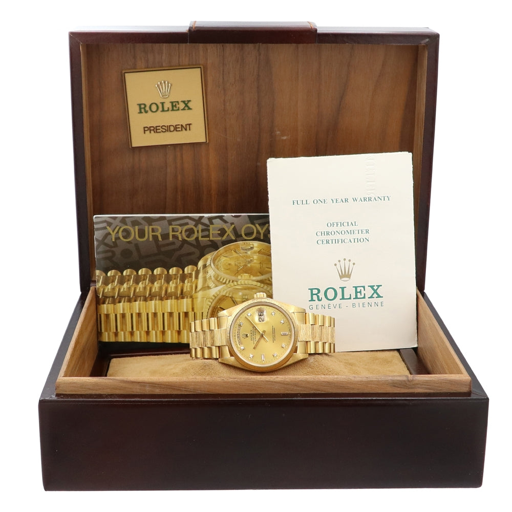 36mm Rolex 18k Yellow Gold Bark-Finished Day-Date Watch