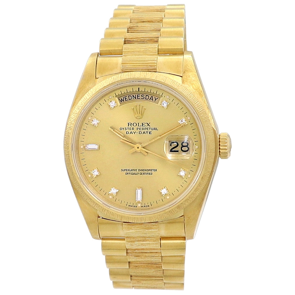36mm Rolex 18k Yellow Gold Bark-Finished Day-Date Watch