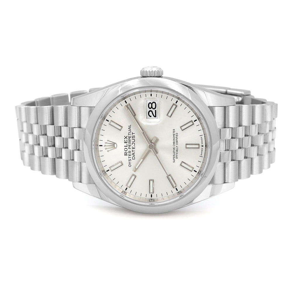 36mm Rolex Stainless Steel Datejust Watch Silver Dial 126200