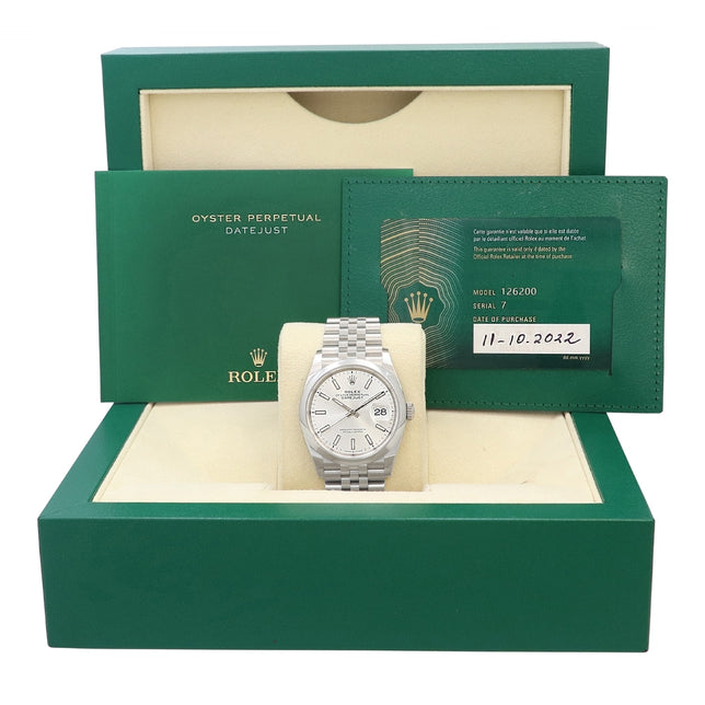 36mm Rolex Stainless Steel Datejust Watch Silver Dial 126200