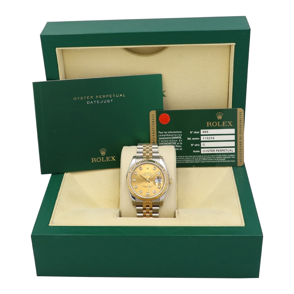 36mm Rolex 18K Yellow Gold and Stainless Steel Datejust Watch