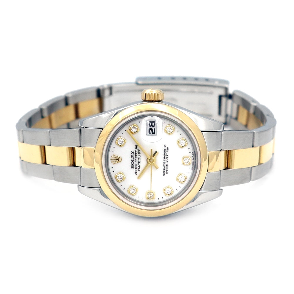 26mm Rolex 18K Yellow Gold and Stainless Steel Datejust Watch White Diamond Dial