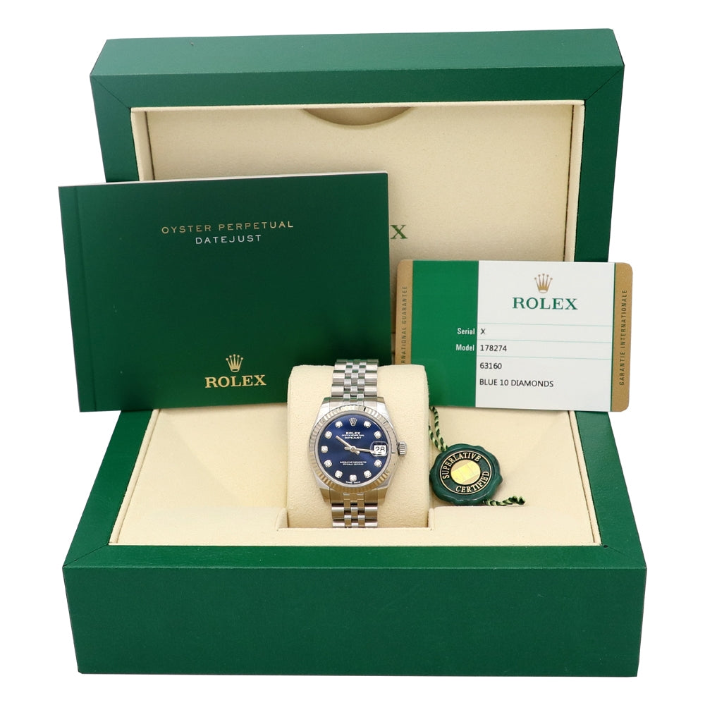 31mm Rolex Stainless Steel Datejust Watch Blue Diamond Dial