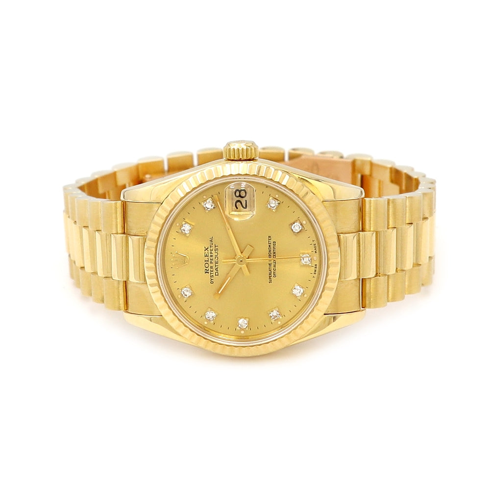 31mm Rolex 18K Yellow Gold Presidential Datejust 68278 Watch
