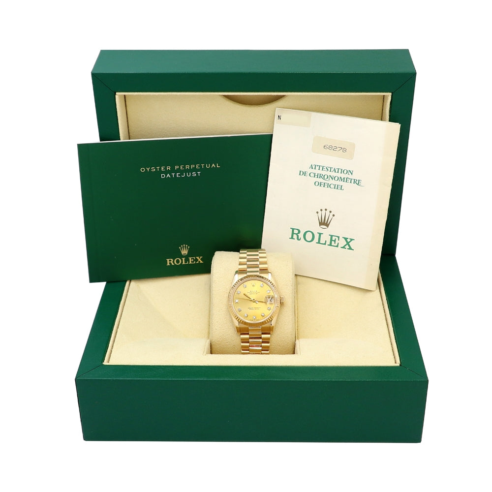 31mm Rolex 18K Yellow Gold Presidential Datejust 68278 Watch