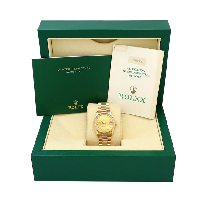 31mm Rolex 18K Yellow Gold Presidential Datejust 68278 Watch