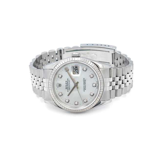 36mm Rolex Stainless Steel Datejust Watch Mother of Pearl Diamond Dial