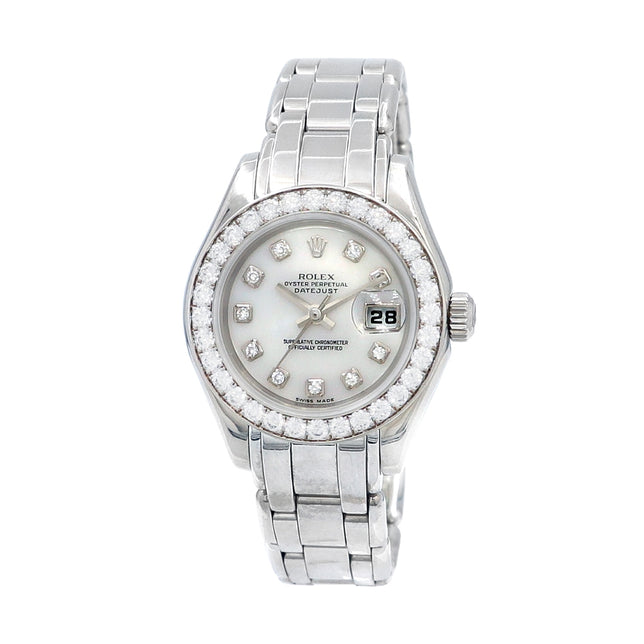 29mm Rolex 18K White Gold Oyster Perpetual Pearlmaster Datejust Watch