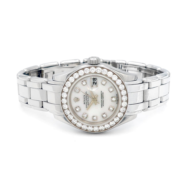 29mm Rolex 18K White Gold Oyster Perpetual Pearlmaster Datejust Watch