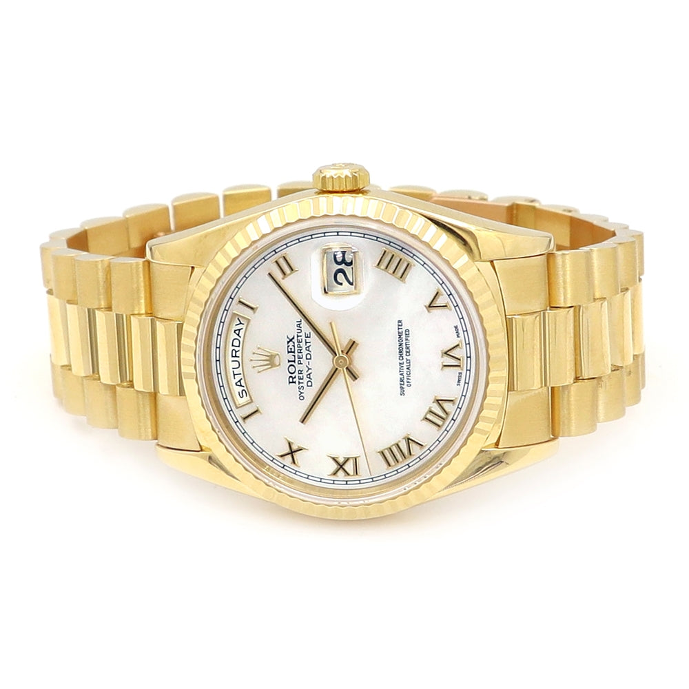 36mm Rolex 18K Yellow Gold Oyster Perpetual Day-Date Watch