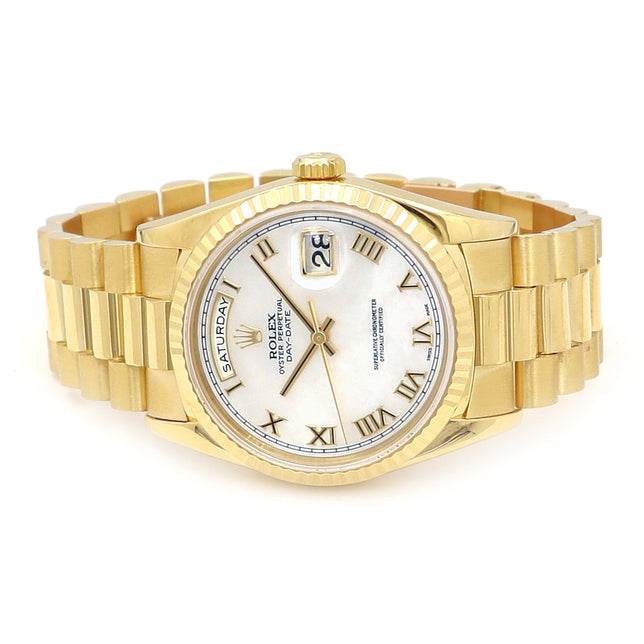 36mm Rolex 18K Yellow Gold Oyster Perpetual Day-Date Watch
