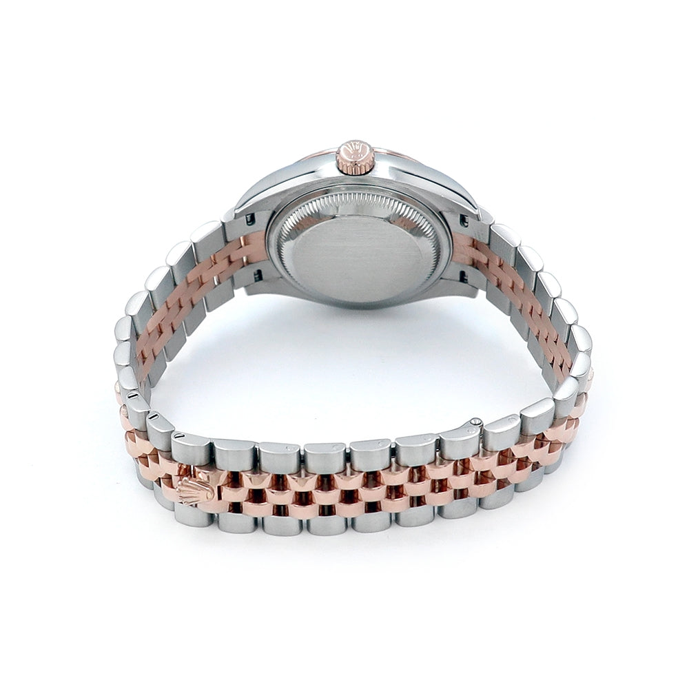 28mm 18k Rose Gold and Stainless Steel Datejust Watch.  Aubergine 10R Diamond Dial.