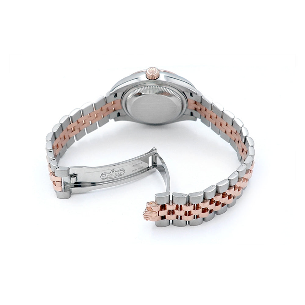 28mm 18k Rose Gold and Stainless Steel Datejust Watch.  Aubergine 10R Diamond Dial.
