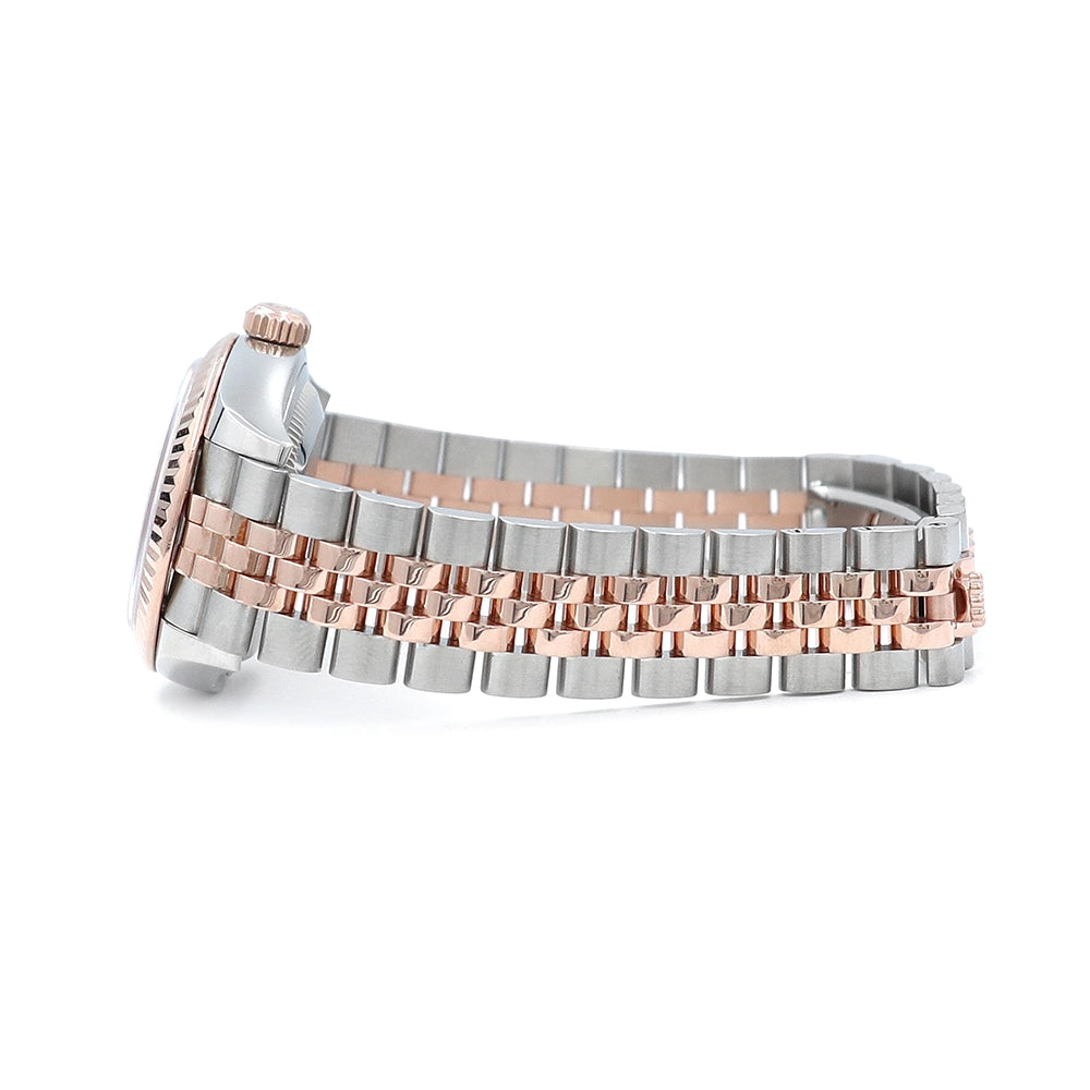 28mm 18k Rose Gold and Stainless Steel Datejust Watch.  Aubergine 10R Diamond Dial.