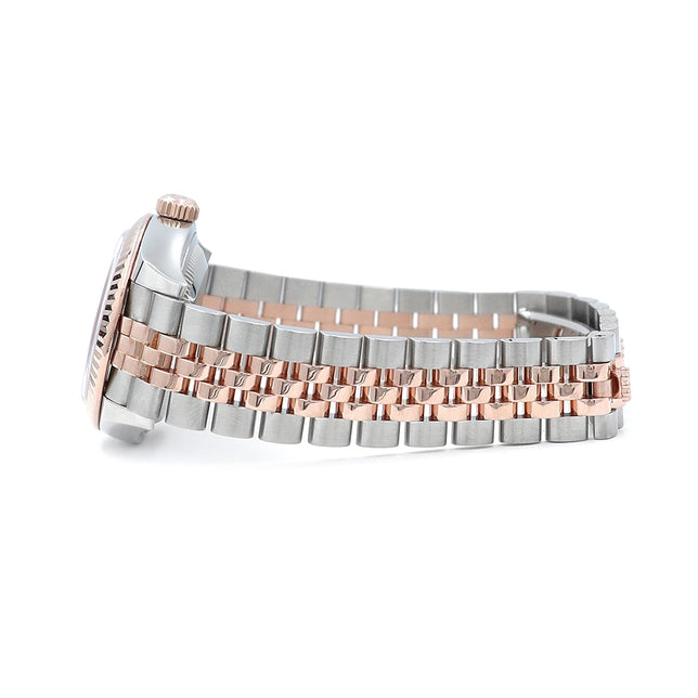 28mm 18k Rose Gold and Stainless Steel Datejust Watch.  Aubergine 10R Diamond Dial.